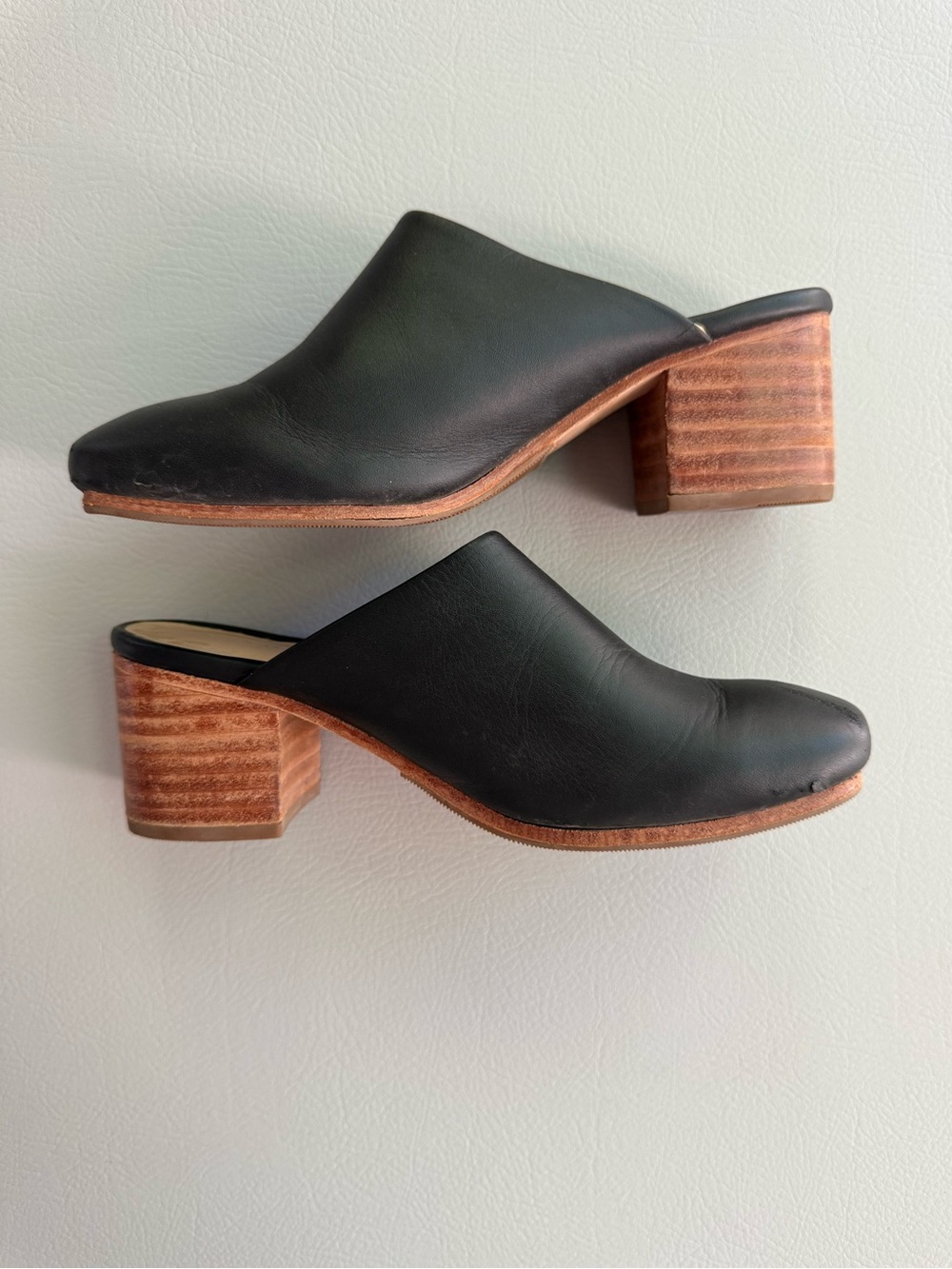 Nisolo Stacked Heel Mules Clogs All Day Black Leather 2.5” Block Heels size 6.5
